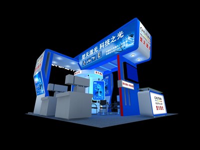 36平米展臺設(shè)計制作：四面開口/前衛(wèi)/木質(zhì)結(jié)構(gòu)/藍色，為電子展展商而作（免費使用）