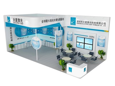 72平米展臺設(shè)計制作：二面開口/前衛(wèi)/木質(zhì)結(jié)構(gòu)/藍(lán)色，為電子展展商而作（免費使用）