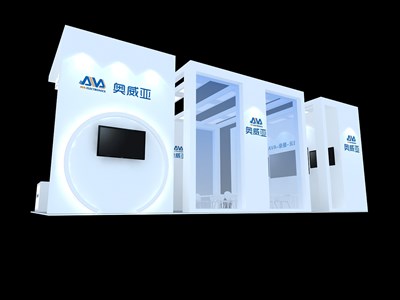 72平米展臺設計制作：四面開口/前衛(wèi)/木質結構/白色，為電子展展商而作（免費使用）