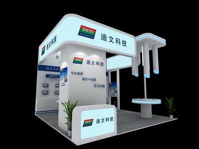 36平米展臺(tái)設(shè)計(jì)制作：三面開(kāi)口/前衛(wèi)/木質(zhì)結(jié)構(gòu)/藍(lán)色，為電子展展商而作（免費(fèi)使用）