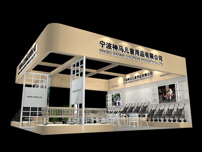 81平米展臺設(shè)計(jì)制作：三面開口/現(xiàn)代/木質(zhì)結(jié)構(gòu)/米色，為嬰幼展展商而作（免費(fèi)使用）