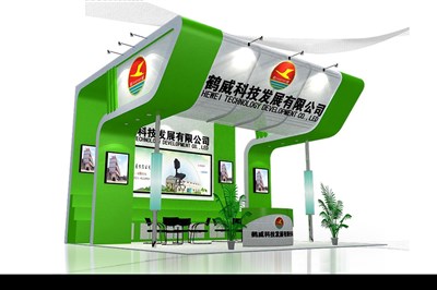 36平米展臺設(shè)計制作：三面開口/前衛(wèi)/木質(zhì)結(jié)構(gòu)/綠色，為電子展展商而作（免費使用）
