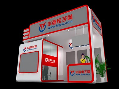 18平米展臺(tái)設(shè)計(jì)制作：二面開口/現(xiàn)代/木質(zhì)結(jié)構(gòu)/紅色，為電子展展商而作（免費(fèi)使用）