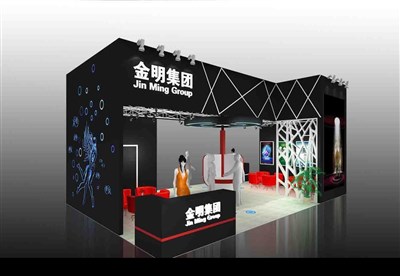 54平米展臺設計制作：二面開口/前衛(wèi)/木質(zhì)結(jié)構/黑色，為電子展展商而作（免費使用）