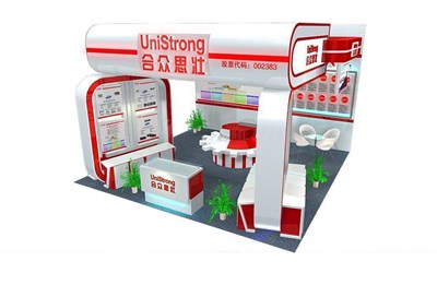 36平米展臺(tái)設(shè)計(jì)制作：三面開口/現(xiàn)代/木質(zhì)結(jié)構(gòu)/紅色，為電子展展商而作（免費(fèi)使用）