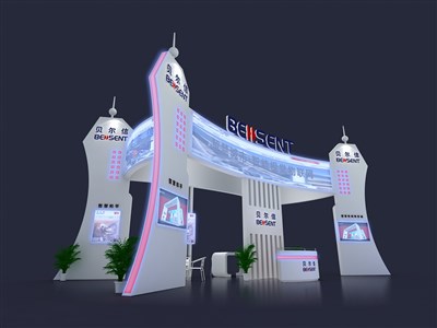 72平米展臺(tái)設(shè)計(jì)制作：四面開口/前衛(wèi)/木質(zhì)結(jié)構(gòu)/白色，為電子展展商而作（免費(fèi)使用）