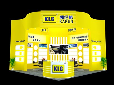 36平米展臺設(shè)計制作：二面開口/現(xiàn)代/木質(zhì)結(jié)構(gòu)/黃色，為電子展展商而作（免費使用）