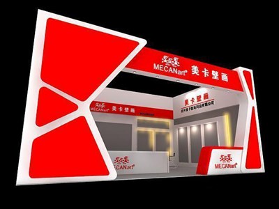 54平米展臺設計制作：一面開口/現(xiàn)代/木質(zhì)結構/紅色，為綜合展展商而作（免費使用）