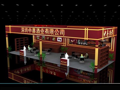 96平米展臺設(shè)計制作：三面開口/中式/木質(zhì)結(jié)構(gòu)/咖啡色，為糖酒展展商而作（免費使用）