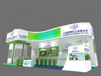 60.5平米展臺(tái)設(shè)計(jì)制作：三面開口/現(xiàn)代/木質(zhì)結(jié)構(gòu)/白色，為化工展展商而作（免費(fèi)使用）