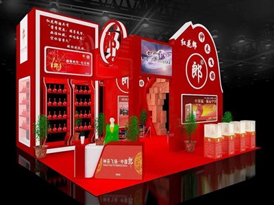 72平米展臺(tái)設(shè)計(jì)制作：三面開口/現(xiàn)代/型材結(jié)構(gòu)/紅色，為糖酒展展商而作（免費(fèi)使用）