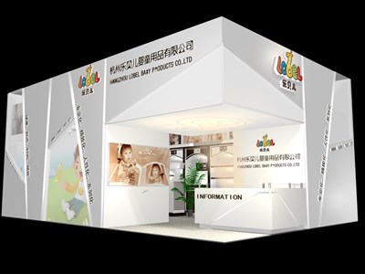 54平米展臺(tái)設(shè)計(jì)制作：一面開(kāi)口/現(xiàn)代/木質(zhì)結(jié)構(gòu)/白色，為嬰幼展展商而作（免費(fèi)使用）