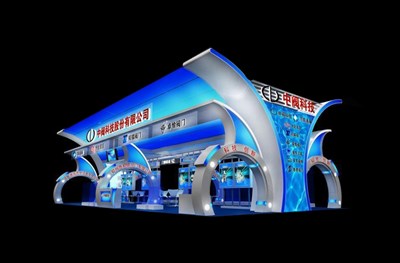 162平米展臺設(shè)計制作：四面開口/現(xiàn)代/木質(zhì)結(jié)構(gòu)/藍(lán)色，為綜合展展商而作（免費(fèi)使用）