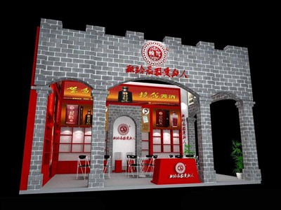 40平米展臺(tái)設(shè)計(jì)制作：二面開口/中式/木質(zhì)結(jié)構(gòu)/灰色，為糖酒展展商而作（免費(fèi)使用）
