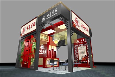 36平米展臺(tái)設(shè)計(jì)制作：三面開口/中式/木質(zhì)結(jié)構(gòu)/灰色，為糖酒展展商而作（免費(fèi)使用）