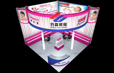36平米展臺設(shè)計制作：二面開口/現(xiàn)代/木質(zhì)結(jié)構(gòu)/彩色，為綜合展展商而作（免費使用）