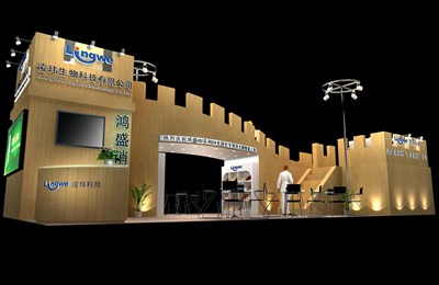 78平米展臺(tái)設(shè)計(jì)制作：二面開(kāi)口/現(xiàn)代/木質(zhì)結(jié)構(gòu)/米色，為化工展展商而作（免費(fèi)使用）