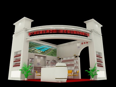 36平米展臺設(shè)計(jì)制作：二面開口/現(xiàn)代/型材結(jié)構(gòu)/白色，為糖酒展展商而作（免費(fèi)使用）