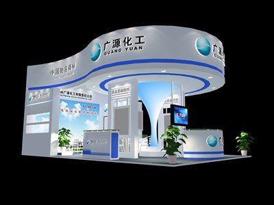 54平米展臺(tái)設(shè)計(jì)制作：三面開(kāi)口/現(xiàn)代/木質(zhì)結(jié)構(gòu)/白色，為化工展展商而作（免費(fèi)使用）