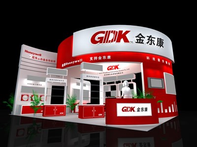 54平米展臺設計制作：三面開口/前衛(wèi)/木質(zhì)結(jié)構(gòu)/紅色，為電子展展商而作（免費使用）