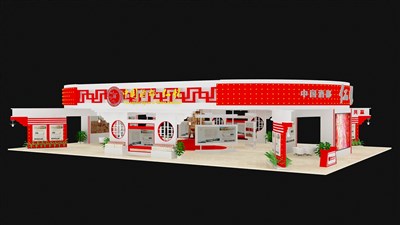 372平米展臺(tái)設(shè)計(jì)制作：四面開(kāi)口/現(xiàn)代/桁架結(jié)構(gòu)/紅色，為糖酒展展商而作（免費(fèi)使用）