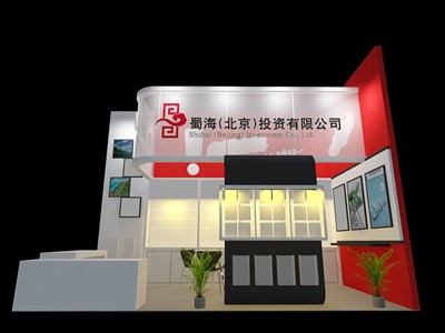18平米展臺設(shè)計制作：二面開口/現(xiàn)代/型材結(jié)構(gòu)/彩色，為糖酒展展商而作（免費使用）