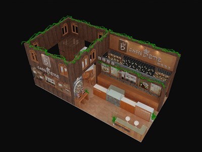 72平米展臺(tái)設(shè)計(jì)制作：四面開口/歐式/木質(zhì)結(jié)構(gòu)/咖啡色，為糖酒展展商而作（免費(fèi)使用）