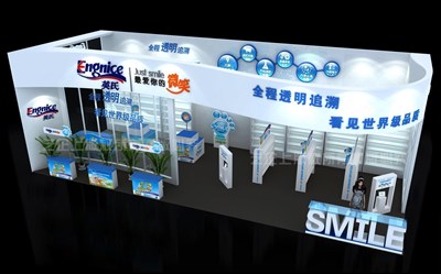 60平米展臺(tái)設(shè)計(jì)制作：二面開口/現(xiàn)代/木質(zhì)結(jié)構(gòu)/白色，為嬰幼展展商而作（免費(fèi)使用）
