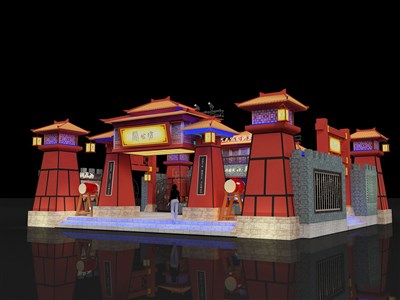 187.5平米展臺(tái)設(shè)計(jì)制作：三面開(kāi)口/中式/木質(zhì)結(jié)構(gòu)/紅色，為糖酒展展商而作（免費(fèi)使用）