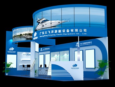 27平米展臺設(shè)計制作：二面開口/現(xiàn)代/木質(zhì)結(jié)構(gòu)/藍色，為綜合展展商而作（免費使用）