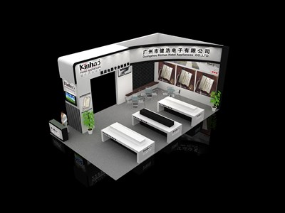 60平米展臺設計制作：三面開口/現(xiàn)代/木質結構/白色，為電子展展商而作（免費使用）