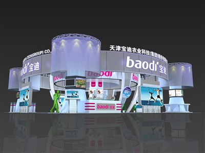 324平米展臺(tái)設(shè)計(jì)制作：四面開口/現(xiàn)代/桁架結(jié)構(gòu)/彩色，為綜合展展商而作（免費(fèi)使用）