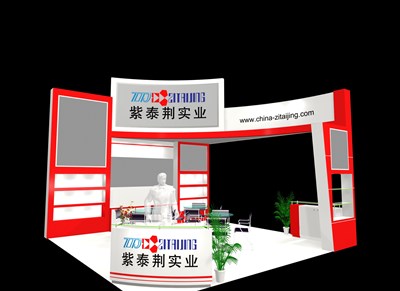 36平米展臺(tái)設(shè)計(jì)制作：三面開(kāi)口/現(xiàn)代/木質(zhì)結(jié)構(gòu)/紅色，為綜合展展商而作（免費(fèi)使用）