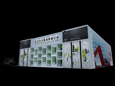 304平米展臺設計制作：二面開口/現(xiàn)代/型材結(jié)構(gòu)/彩色，為家具展展商而作（免費使用）