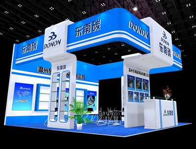 36平米展臺(tái)設(shè)計(jì)制作：三面開口/現(xiàn)代/木質(zhì)結(jié)構(gòu)/藍(lán)色，為綜合展展商而作（免費(fèi)使用）