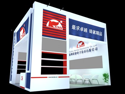 36平米展臺設(shè)計(jì)制作：三面開口/現(xiàn)代/型材結(jié)構(gòu)/彩色，為電子展展商而作（免費(fèi)使用）
