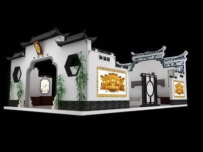 165平米展臺設計制作：四面開口/中式/型材結構/灰色，為家具展展商而作（免費使用）