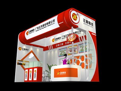 18平米展臺設計制作：二面開口/現(xiàn)代/木質(zhì)結構/紅色，為綜合展展商而作（免費使用）