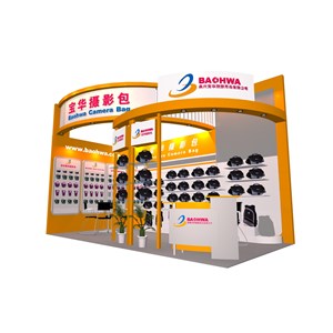 18平米展臺(tái)設(shè)計(jì)制作：二面開(kāi)口/現(xiàn)代/木質(zhì)結(jié)構(gòu)/黃色，為綜合展展商而作（免費(fèi)使用）