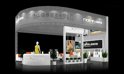 40平米展臺設(shè)計(jì)制作：三面開口/現(xiàn)代/型材結(jié)構(gòu)/灰色，為建材展展商而作（免費(fèi)使用）