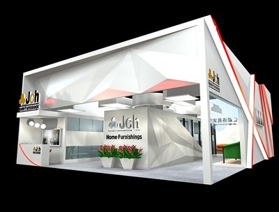 56平米展臺設計制作：二面開口/現(xiàn)代/型材結(jié)構/白色，為家具展展商而作（免費使用）