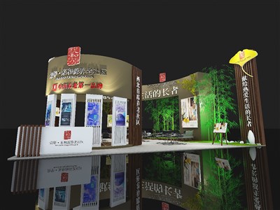 180平米展臺設(shè)計制作：三面開口/田園/木質(zhì)結(jié)構(gòu)/咖啡色，為房產(chǎn)展展商而作（免費使用）