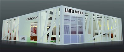 100平米展臺設(shè)計(jì)制作：二面開口/現(xiàn)代/木質(zhì)結(jié)構(gòu)/米色，為家具展展商而作（免費(fèi)使用）