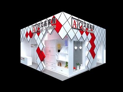 42平米展臺設(shè)計(jì)制作：二面開口/前衛(wèi)/型材結(jié)構(gòu)/紅色，為家具展展商而作（免費(fèi)使用）