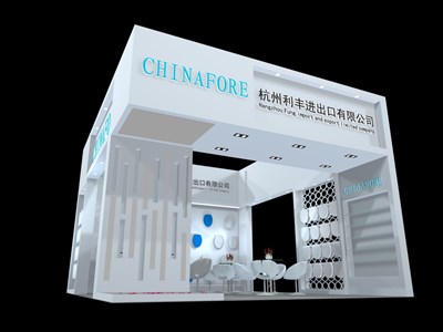 25平米展臺設計制作：三面開口/現代/型材結構/白色，為家具展展商而作（免費使用）