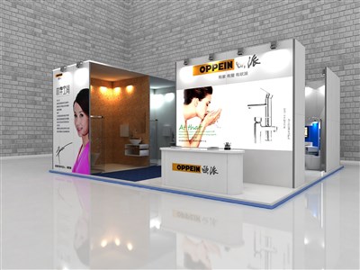81平米展臺設(shè)計(jì)制作：二面開口/現(xiàn)代/木質(zhì)結(jié)構(gòu)/白色，為照明展展商而作（免費(fèi)使用）
