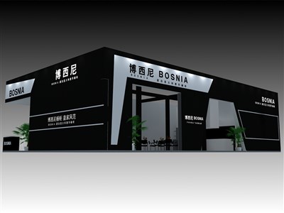 54平米展臺(tái)設(shè)計(jì)制作：三面開口/現(xiàn)代/型材結(jié)構(gòu)/黑色，為家具展展商而作（免費(fèi)使用）