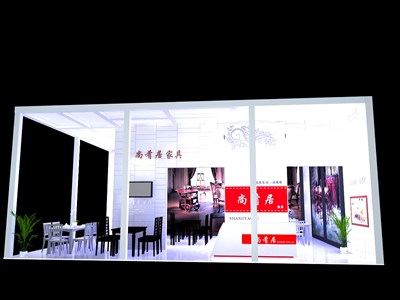 80平米展臺設(shè)計(jì)制作：二面開口/現(xiàn)代/型材結(jié)構(gòu)/白色，為家具展展商而作（免費(fèi)使用）