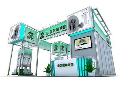 81平米展臺設(shè)計制作：三面開口/現(xiàn)代/型材結(jié)構(gòu)/藍(lán)色，為機(jī)械展展商而作（免費(fèi)使用）
