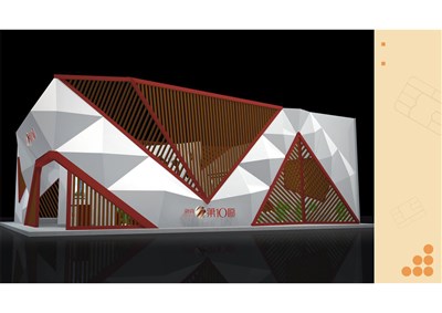 110平米展臺設(shè)計制作：三面開口/前衛(wèi)/型材結(jié)構(gòu)/咖啡色，為房產(chǎn)展展商而作（免費(fèi)使用）